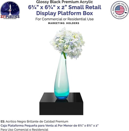 Black Acrylic Display Box Versatile 5 Sided Pedestal 6.75" x 6.75" x 2 Inch - Image 5