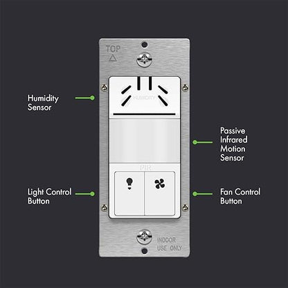 TOPGREENER Dual Tech Humidity Sensor Switch, Infrared PIR Motion & Air Moisture - Image 2