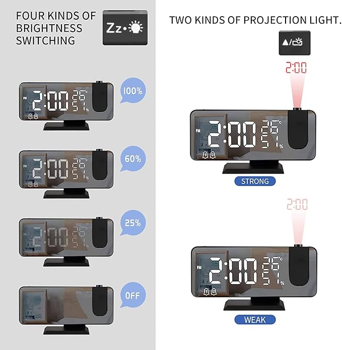 Projection Alarm Clock for Bedrooms Ceiling, Digital Clock Radio - Image 5