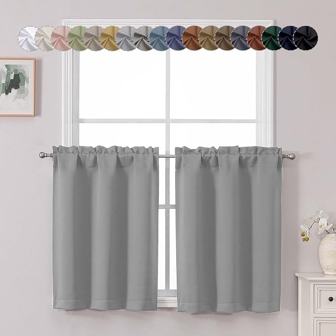 Chyhomenyc Silver Grey Short Blackout Curtains 30 Inch Length, Small Kitchen by Chyhomenyc
