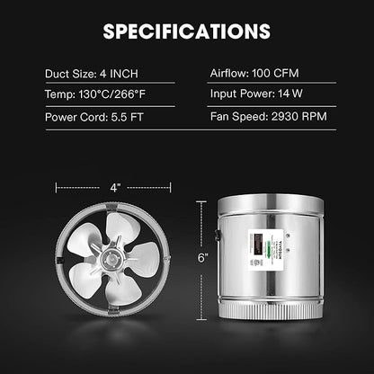 VIVOSUN 4 Inch Inline Duct Fan 100 CFM, HVAC Exhaust Ventilation Fan - Image 5