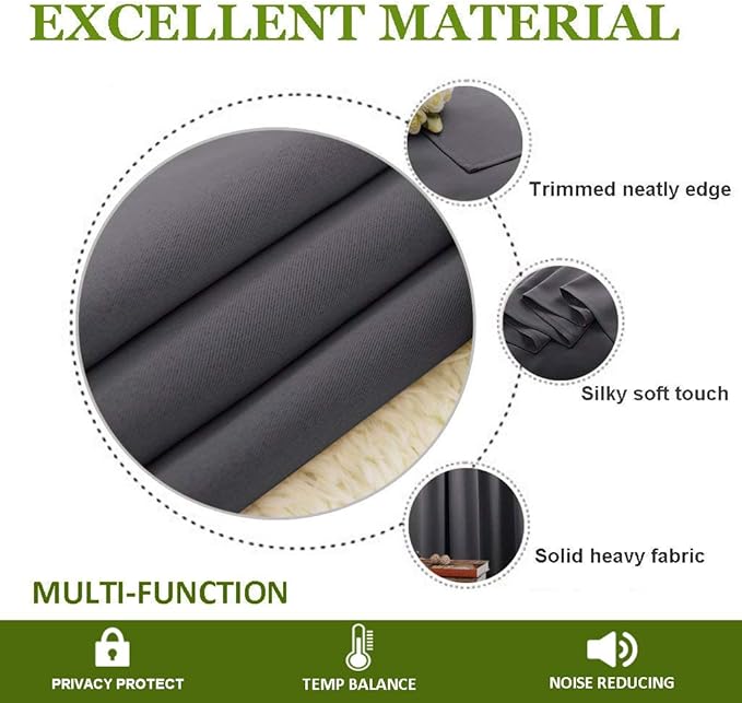 NICETOWN Gray Curtain Blackout Drape Panel 3 Pass Microfiber Noise Reducing - Image 5