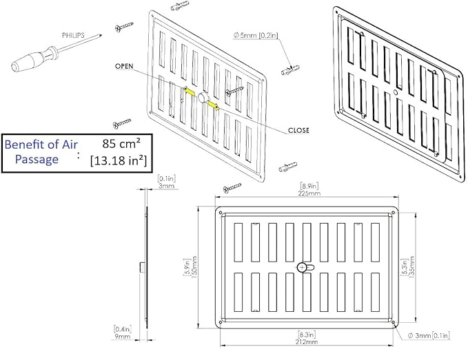 Stainless Steel Adjustable Air Vent Grille – INOX AISI 316 Non-Magnetic - Image 5