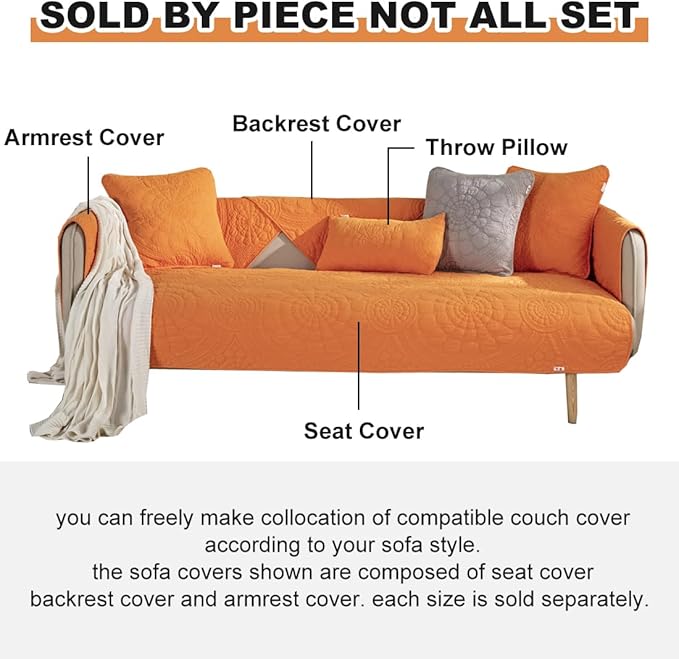 vctops Boho Circle Embroidery Couch Sofa Cover Solid Color Cotton Quilted - Image 6