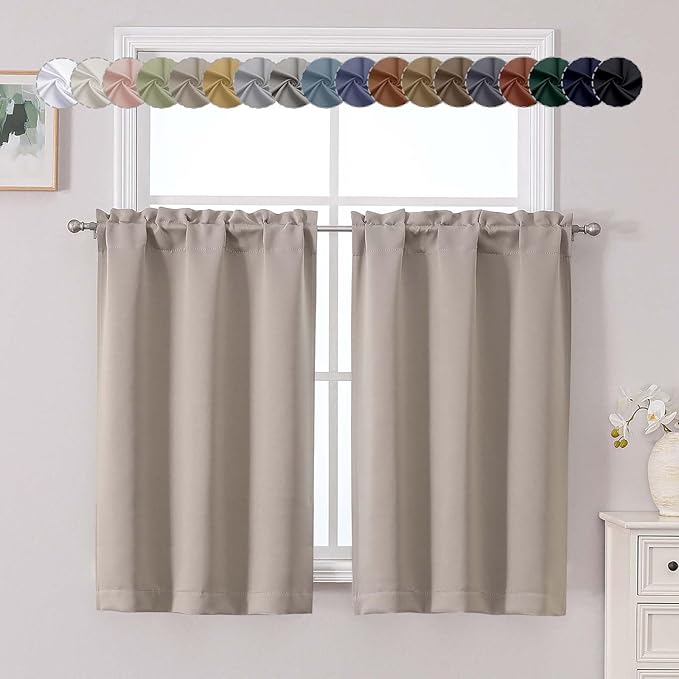 Chyhomenyc Stone Short Blackout Curtains 45 Inch Length, Small Kitchen Curtain by Chyhomenyc