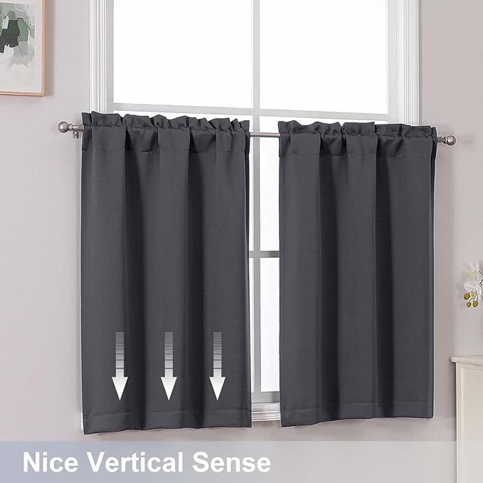 Chyhomenyc Charcoal Grey Short Blackout Curtains 24 Inch Length, Small Kitchen - Image 6