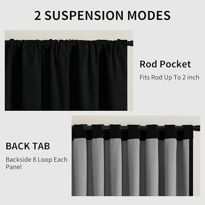 CUCRAF Linen 100% Blackout Curtains 108 Inch Length 2 Panels Set, Back Tab and - Image 3