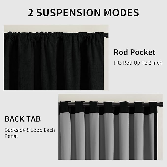 CUCRAF Linen 100% Blackout Curtains 96 Inch Length 2 Panels Set, Back Tab and - Image 3