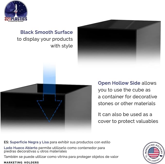 6 Pack Acrylic Display Riser Boxes 3 Piece No Lid Black Retail Product Riser - Image 6