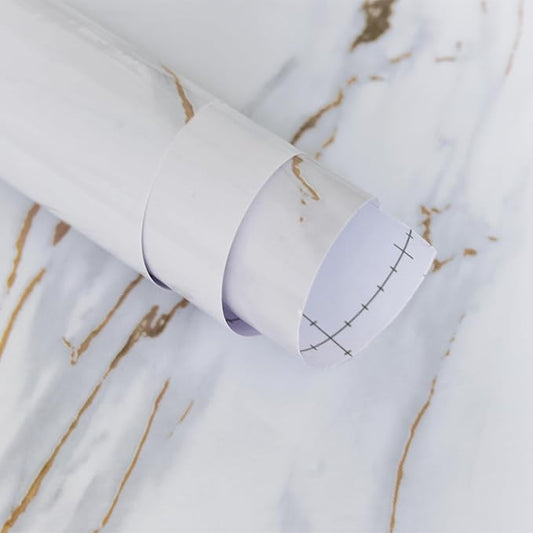48"x354.3" Extra Wide White and Gold Wallpaper Peel and Stick Marble Contact by BoobestPeelStickWallpaper