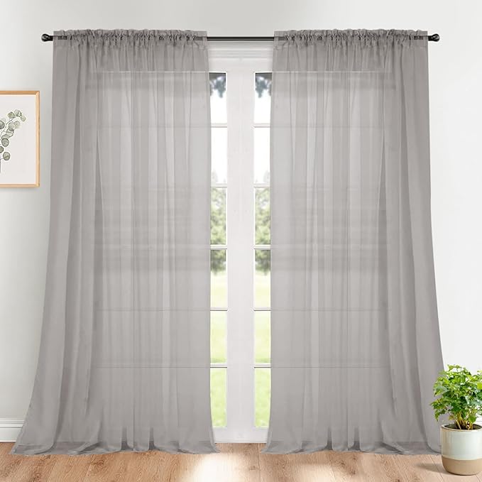 Dreaming Casa Solid Sheer Curtains 102 Inches Long Grey Rod Pocket Voile by DreamingCasa