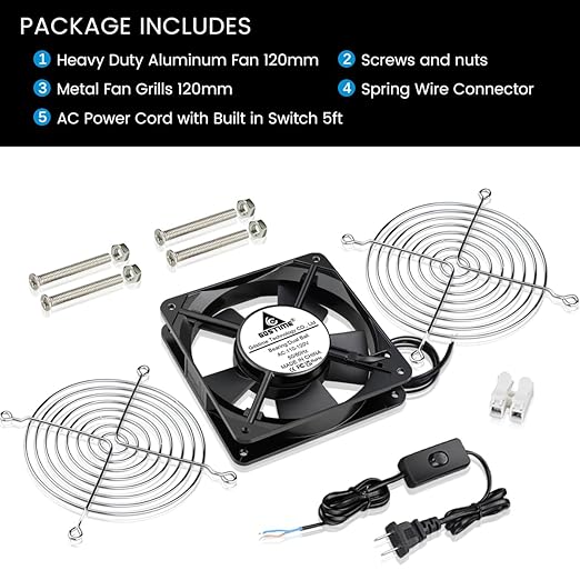 GDSTIME 120mm x 25mm 110V 115V 120V AC Powered Fan Dual Ball Bearing - Image 7