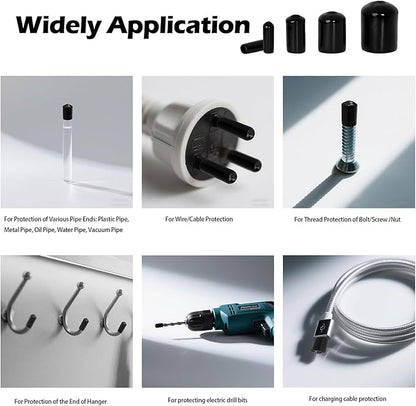 20 PCS Black Round Vinyl Rubber End Caps Kits, Flexible Screw Thread Protectors - Image 4