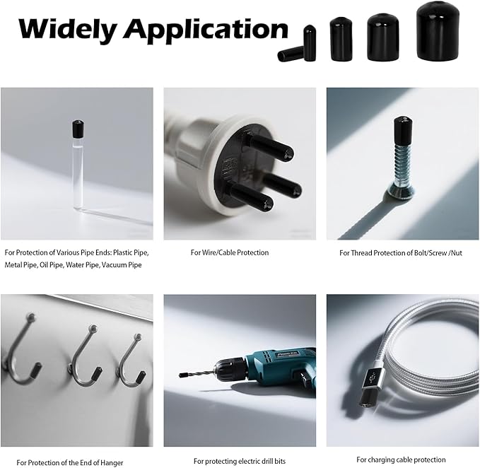 20 PCS Black Round Vinyl Rubber End Caps Kits, Flexible Screw Thread Protectors - Image 3