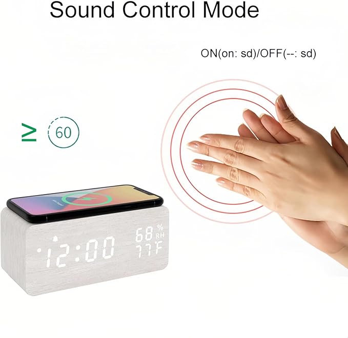 Lancoon Wooden LED Alarm Clock - Image 2