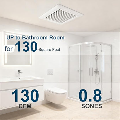 Bathroom Exhaust Fan 130 CFM 0.8 Sone, 6 Inch Duct, Quiet Energy Saving - Image 2