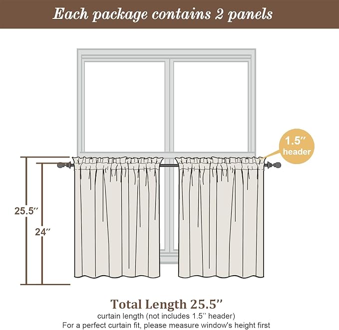Chyhomenyc Roman Cafe Curtains 24 Inch Length, Linen Blend Textured Small Half - Image 5