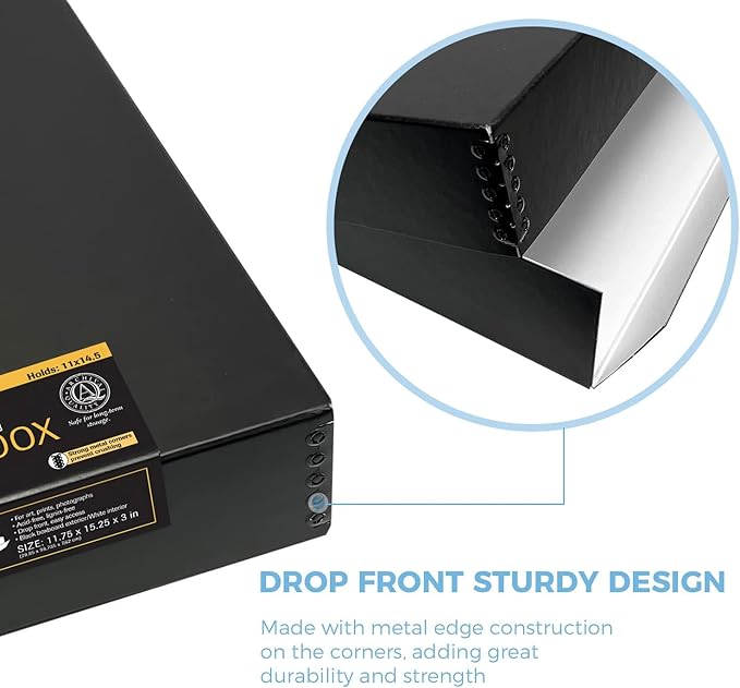 Lineco, 11x14 Black Museum Archival Storage Box, Drop Front Design, - Image 5