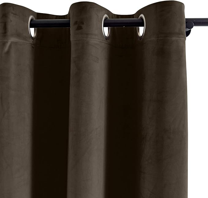 ChadMade Blackout Lined Premium Velvet Curtain Chocolate 84Wx72L Inch, Eyelet - Image 2
