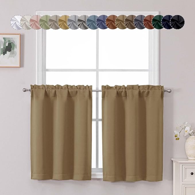 Chyhomenyc Taupe Short Blackout Curtains 30 Inch Length, Small Kitchen Curtain by Chyhomenyc