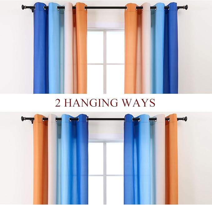 L.Z.E Navy Blue Orange Ombre Privacy Curtains 72 Inches Long - Image 2