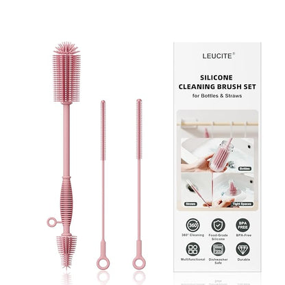 Silicone Cleaning Brush Kit, Water Bottle and Straw Cleaner Brush Set by Leucite