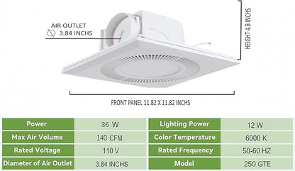 Ventilation Fan with LED Light Quiet square Bathroom Exhaust Fan with Light - Image 3