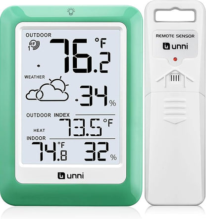 Indoor Outdoor Thermometer Wireless, Temperature Humidity Monitor Battery by UUNNI