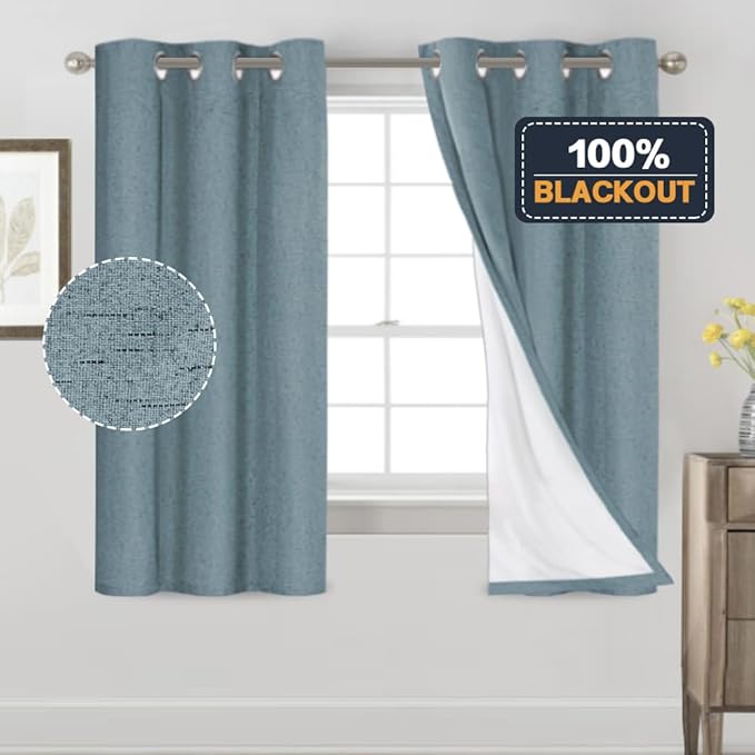 PrinceDeco 100% Black Out Curtains 64 inch Long 2 Panels Noise Reducing - Image 6