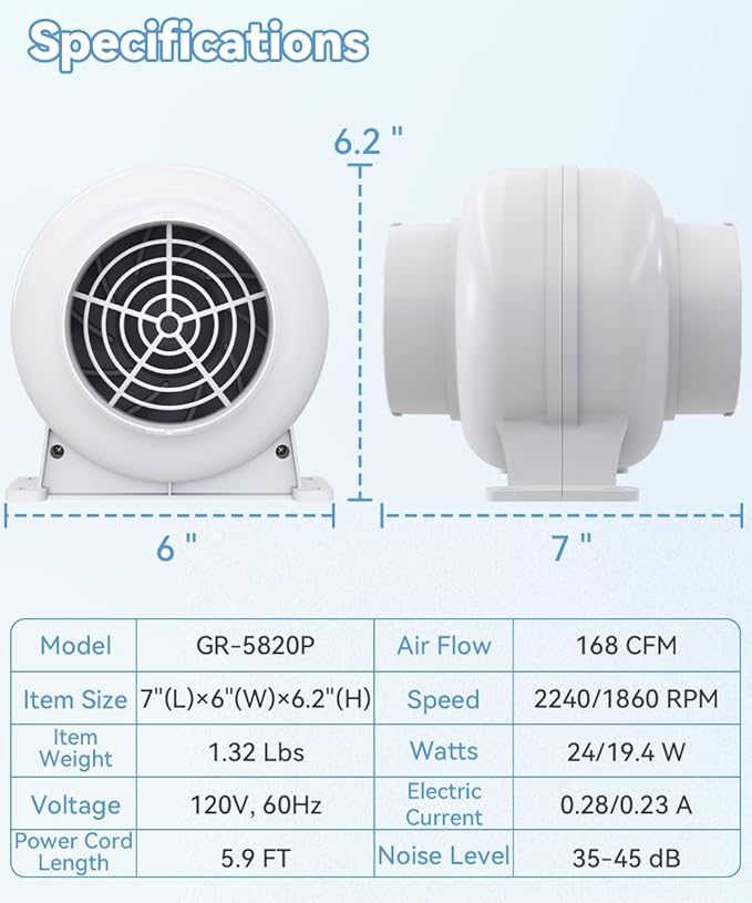 Artibear 3.5 Inch 168 CFM Inline Duct Ventilation Fan - Image 6
