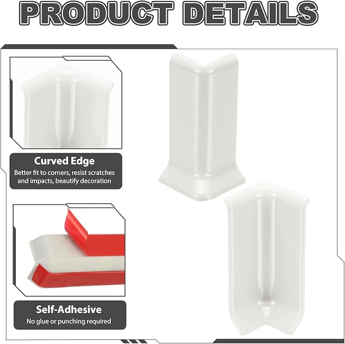 uxcell Self Adhesive Baseboard Corner Blocks, 3.23 Inch Wall Edge Corner - Image 4