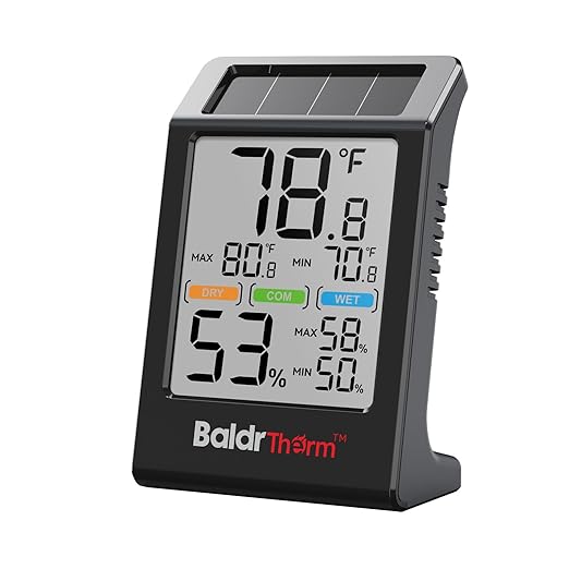 BaldrTherm Room Thermometer Indoor Humidity Meter Solar Powered by BaldrTherm