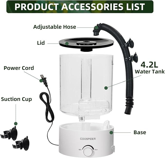 Coospider 4.2L Top Fill Reptile Humidifier, Fogger Mister - Image 8