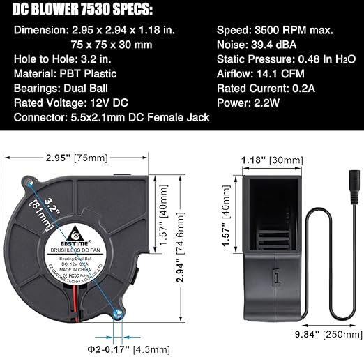 GDSTIME 75mm x 30mm Blower Fan 12V - Image 5