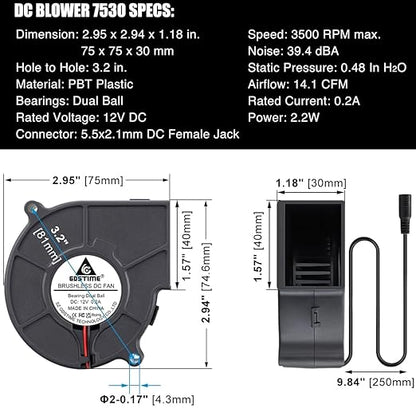 GDSTIME 75mm x 30mm Blower Fan 12V - Image 5