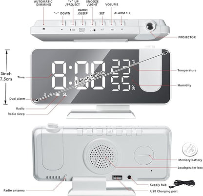 Projection Digital Alarm Clock for Bedrooms, Clock Radio on Ceiling, USB - Image 6