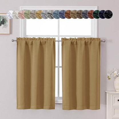 Chyhomenyc Gold Short Blackout Curtains 45 Inch Length, Small Kitchen Curtain by Chyhomenyc