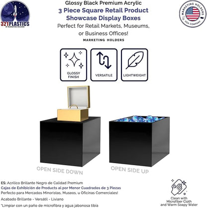 6 Pack Acrylic Display Riser Boxes 3 Piece No Lid Black Retail Product Riser - Image 4