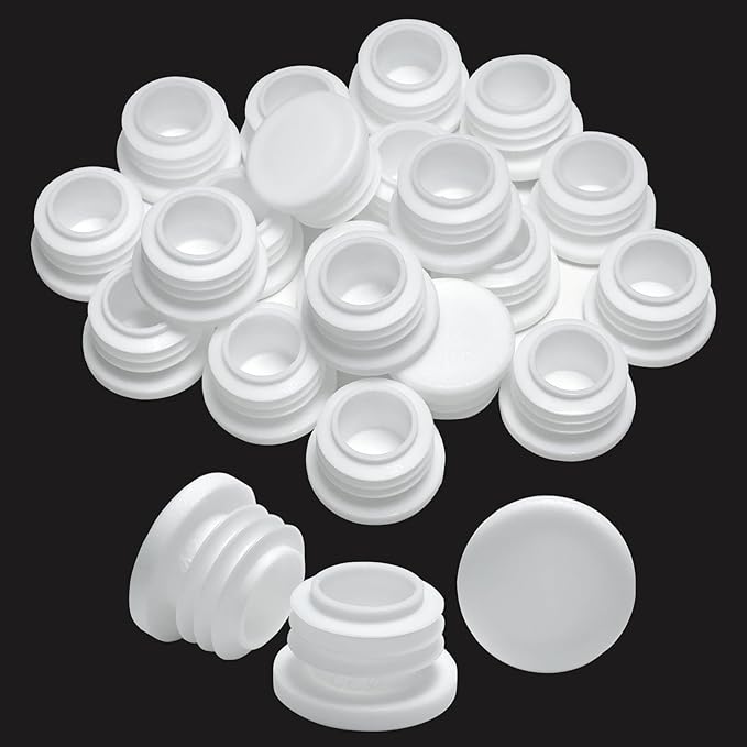 1" Plastic Hole Plugs White -Round Chair Leg Caps, Flush Mount Pipe Plugs by EASYEAH