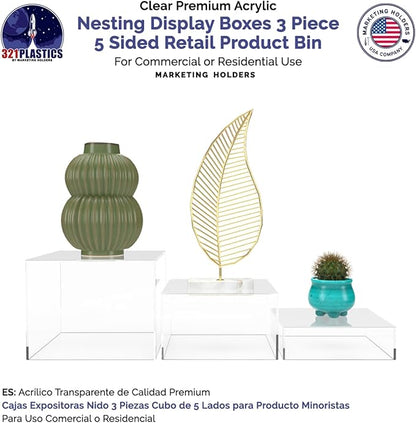 3 Piece Acrylic Display Boxes Retail Clear Product Riser 2" - Image 4