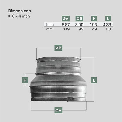 Vent Systems 6" Inch to 4" Inch Duct Reducer – Galvanized Steel HVAC Pipe - Image 2