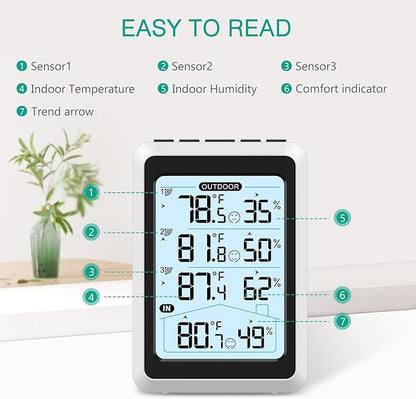 ORIA 3 Sensor Wireless Indoor Outdoor Thermometer Hygrometer, Digital - Image 3