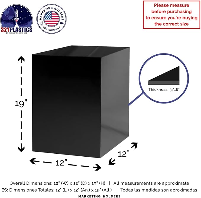 Marketing Holders 2 Pack Tall Display Box Glossy Black Acrylic 12" x 12” x 19” - Image 6