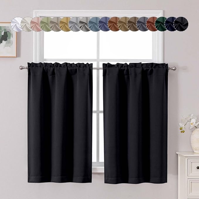 Chyhomenyc Short Black Out Curtains 45 Inch Length, Small Blackout Curtain Rod by Chyhomenyc