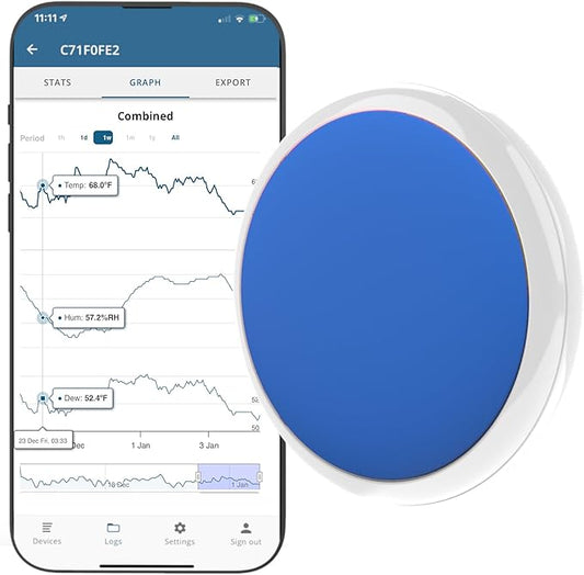 Bluetooth Compatible Thermometer, Hygrometer & Dew Point Sensor and Logger by Tempo+Disc