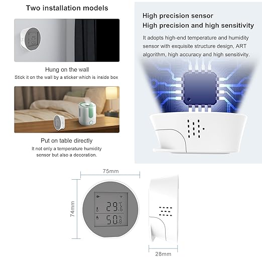Wengart WiFi Temperature Humidity Sensor WSD400H, 2.4GHz Tuya App, Indoor LCD - Image 6
