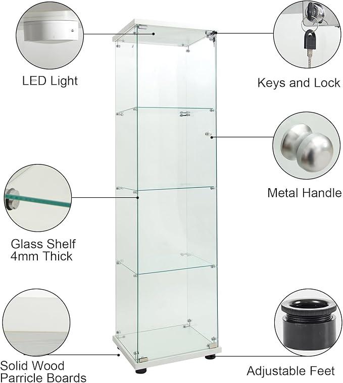 Yoluckea 4 Shelves Glass Display Cabinet - Image 6