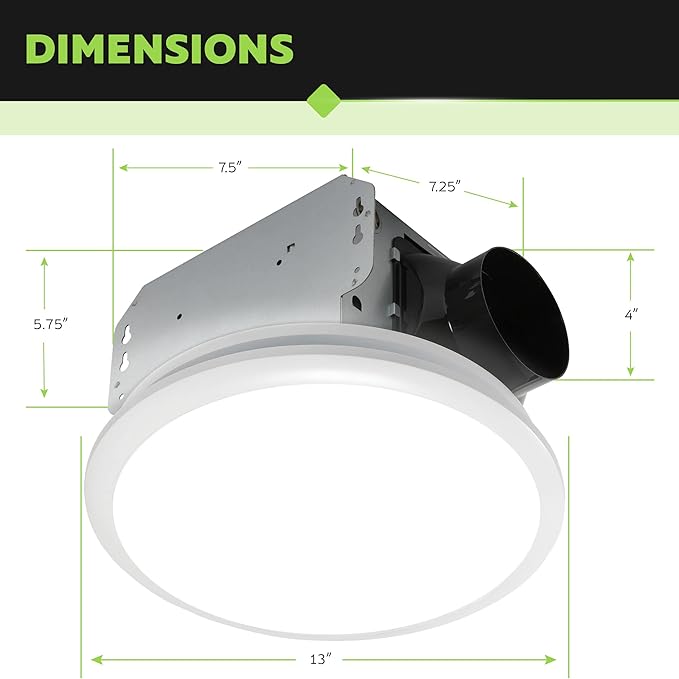 Homewerks 7141-110 Bathroom Fan Integrated LED Light Ceiling Mount Exhaust - Image 4