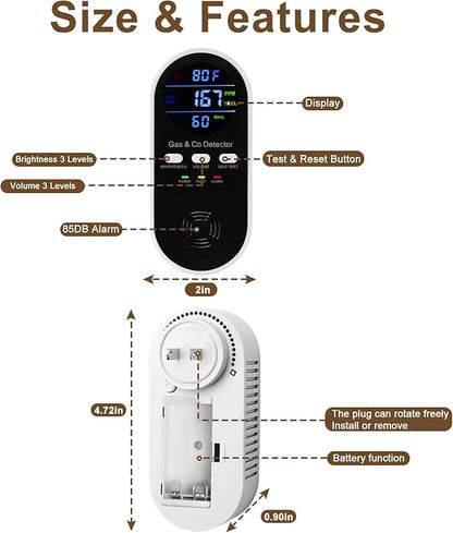 5-in-1 Combination Natual Gas Detector & Carbon Monoxide Alarm, AC-Plug-in - Image 2