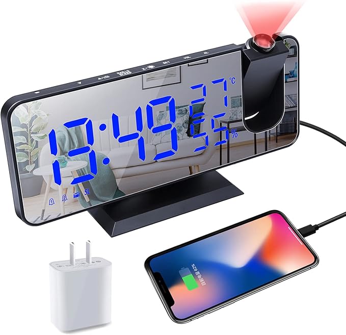 Projection Digital Alarm Clock for Bedrooms, Alarm Clock Radio on Ceiling by Hanaix